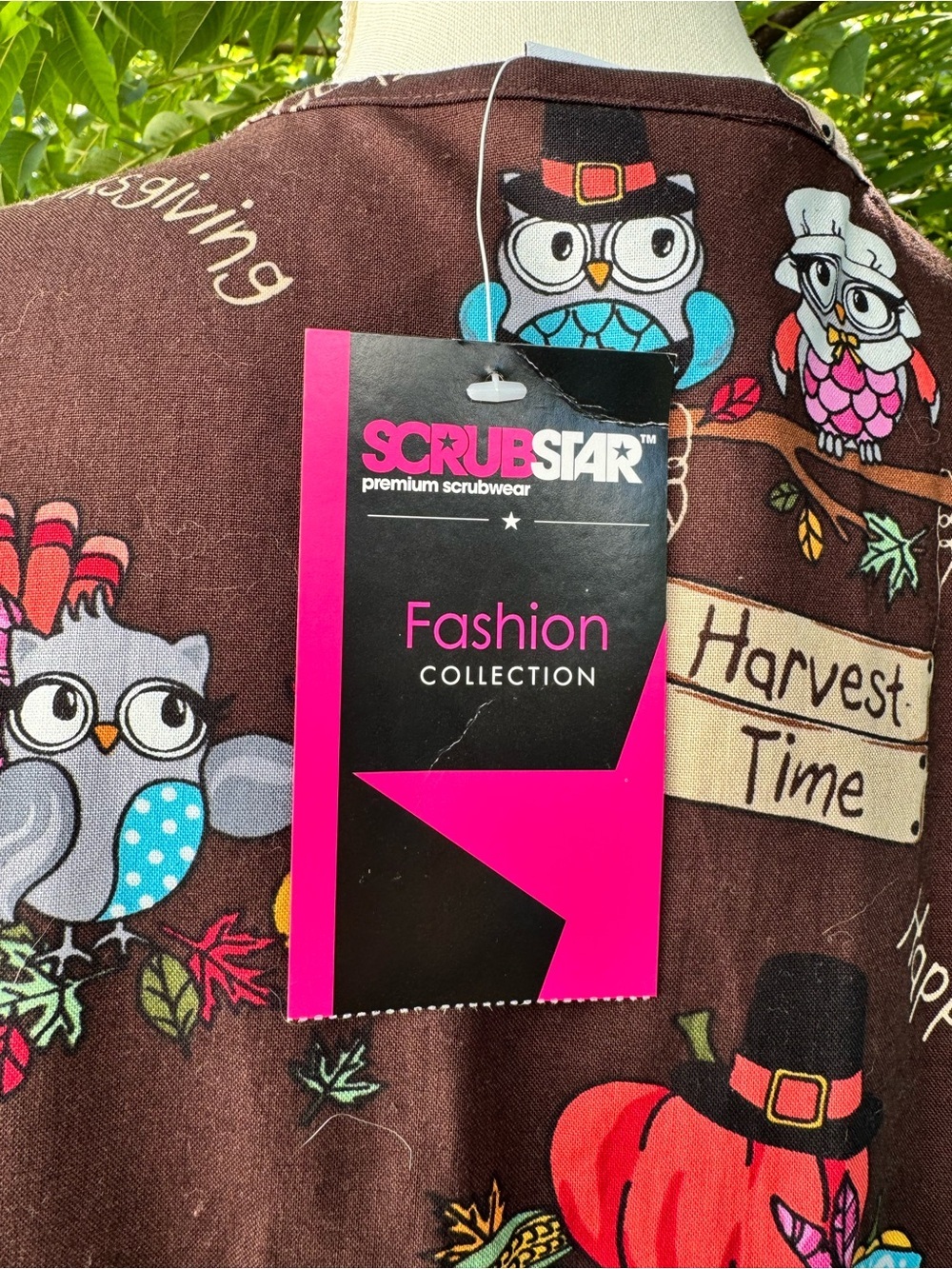 NWT ScrubStar Thanksgiving Owl Scrub Top Large Harvest Time Cotton Nurse - Picture 9 of 12
